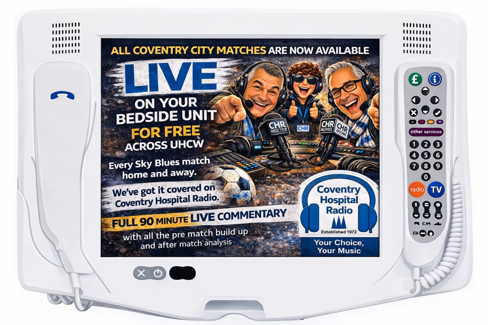 A UHCW bedside unit showing Moz and Clive’s PUSB programme