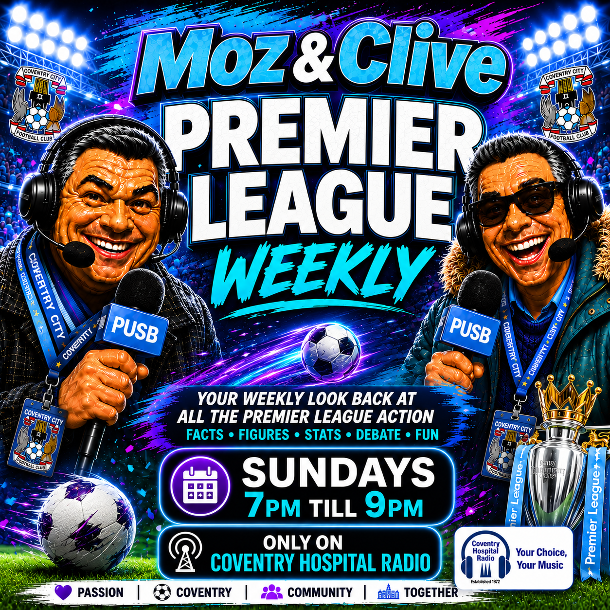 Moz and Clive Premier League Weekly — Sundays from 7pm to 9pm on Coventry Hospital Radio